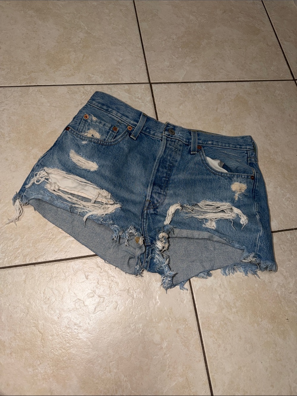 Levis 501 Original High Rise Cutoff Denim Jean Shorts Light Wash Distressed